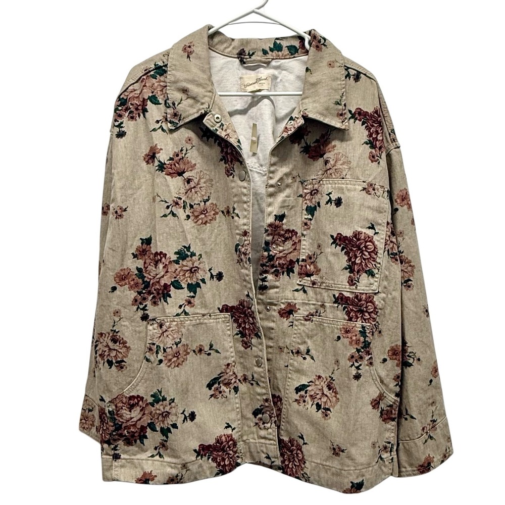 Universal Thread Womens Floral Chore Jacket Tan Cotton XXL New Cottagecore